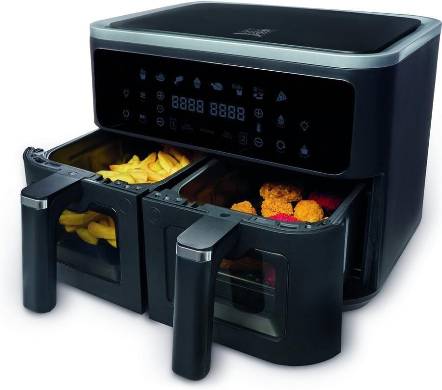 Fritel Airfryer SnackTastic 8480 DUO Dubbele Heteluchtfriteuse 2x 4 5L 2x 1350gr 2400W 8 Programma's – 2 tot 9 Pers. -Digitaal Touchscreen Kijkvenster PFAS vrij - Foto 3