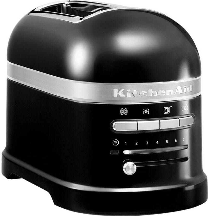 KitchenAid Broodrooster Artisan Toaster voor 2 sneden met tostiklem en verwijderbaar kruimelbakje 7 bruiningsniveaus en bagelfunctie Retro design Onyx zwart