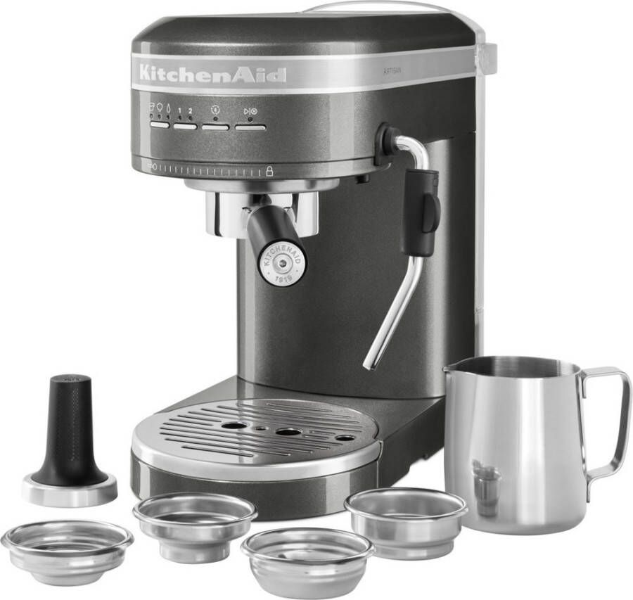KitchenAid Espressomachine Koffiezetapparaat met temeratuursensoren en Italiaanse pomp voor optimale druk Keukenapparaat met accessoires Grijs