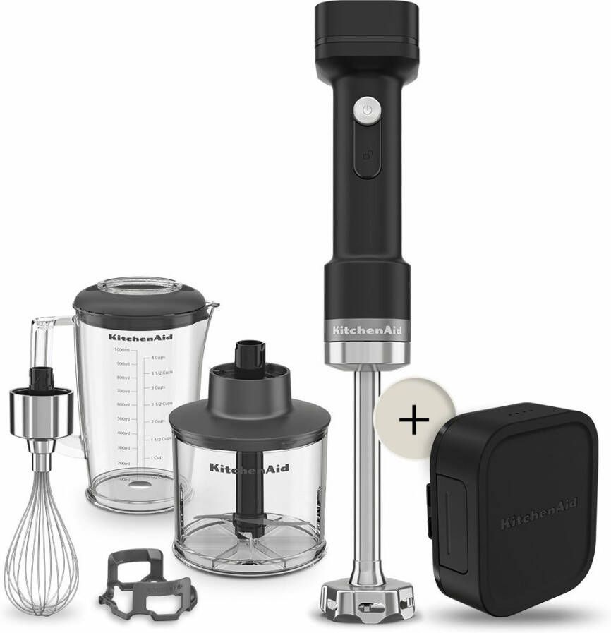 KitchenAid staafmixer Go Draagbare staafmixer met extra hakmolen en garde met batterij Zwart