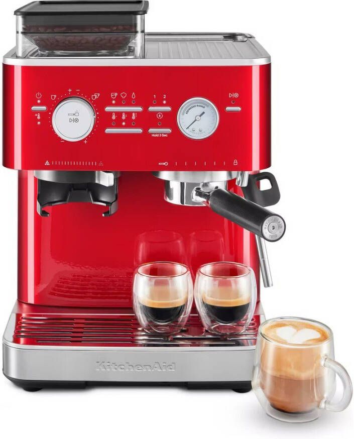 KitchenAid Halfautomatische Espressomachine met Koffiemolen Ingebouwde koffiemolen kantelbaar stoompijpje 15 bar pomp en drukmeter Appelrood - Foto 3