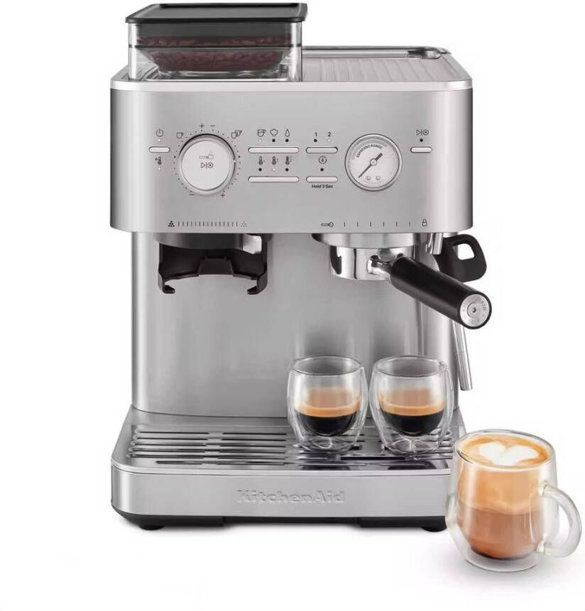 KitchenAid Halfautomatische Espressomachine met Koffiemolen Ingebouwde koffiemolen kantelbaar stoompijpje 15 bar pomp en drukmeter Porcelain White - Foto 3