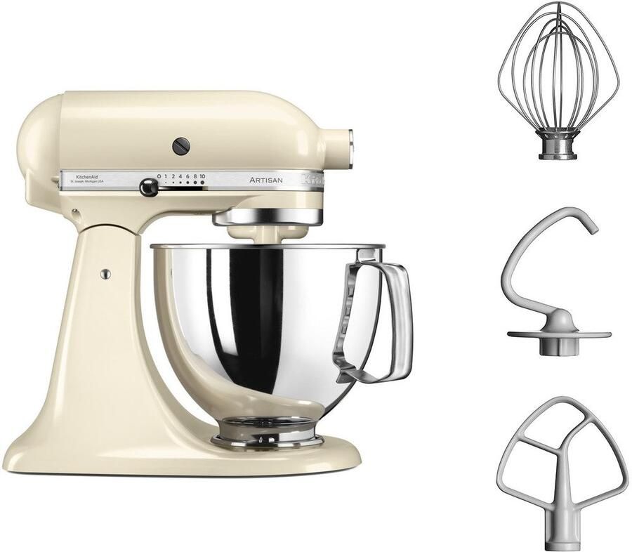 KitchenAid Keukenmachine Artisan Keukenrobot met 3 accessoires en kom van 4 8 L uit roestvrij staal 300 W Crème - Foto 2