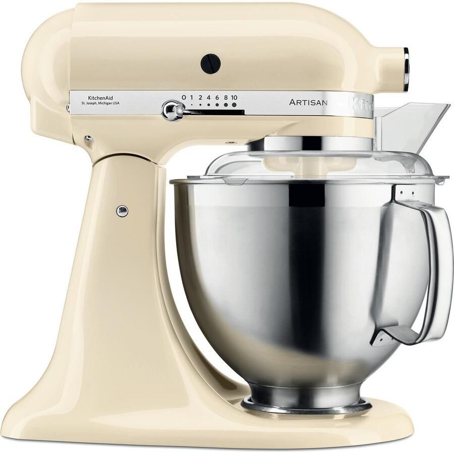 KitchenAid keukenmachine Artisan Keukenrobot met 3 accessoires uit roestvrij staal schenkschild en 2 mengkommen 300 W 3 L en 4 8 L Amandelwit