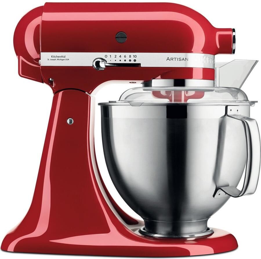 KitchenAid keukenmachine Artisan Keukenrobot met 3 accessoires uit roestvrij staal schenkschild en 2 mengkommen 300 W 3 L en 4 8 L Keizerrood