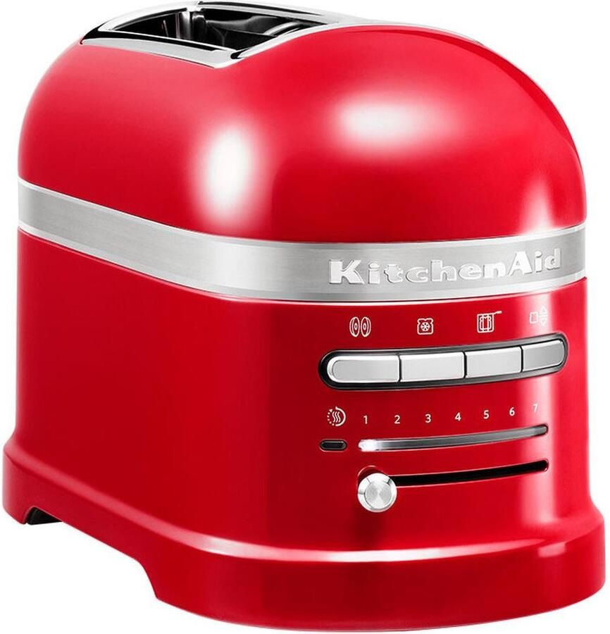 KitchenAid Broodrooster Artisan Toaster voor 2 sneden met tostiklem en verwijderbaar kruimelbakje 7 bruiningsniveaus en bagelfunctie Retro design Keizerrood
