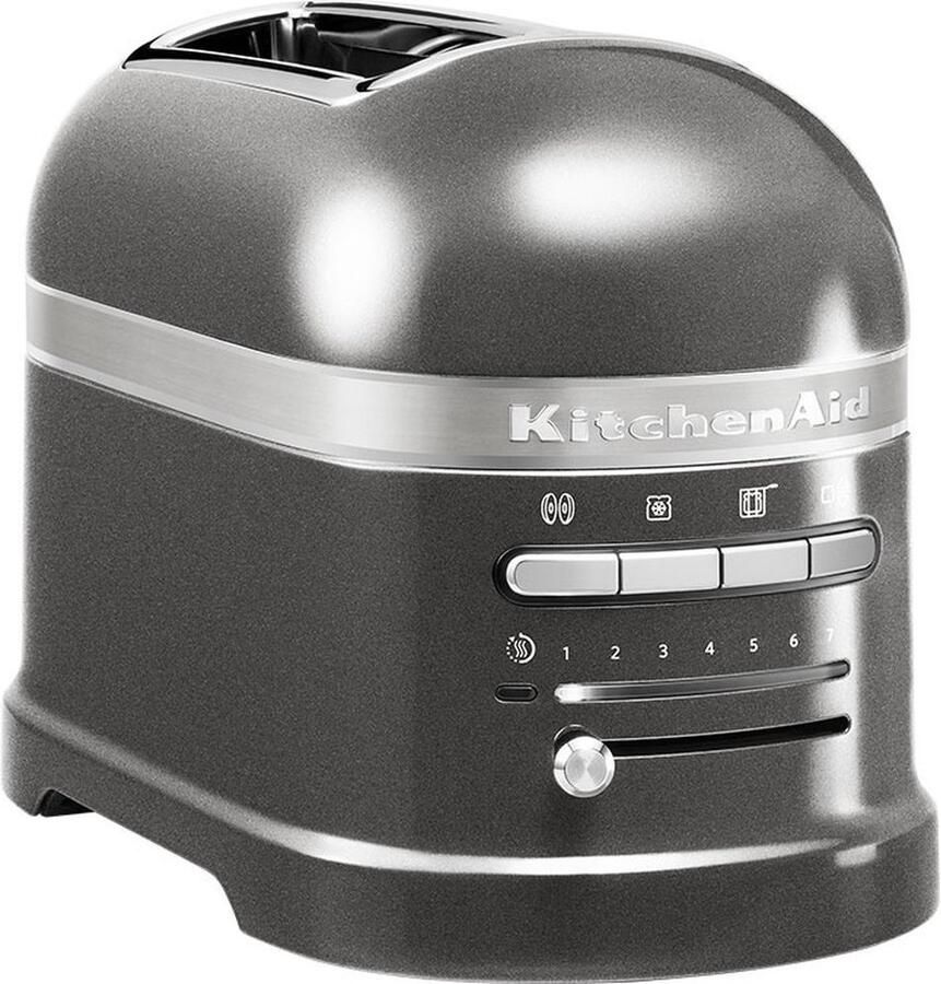 KitchenAid Broodrooster Artisan Toaster voor 2 sneden met tostiklem en verwijderbaar kruimelbakje 7 bruiningsniveaus en bagelfunctie Retro design Zilver