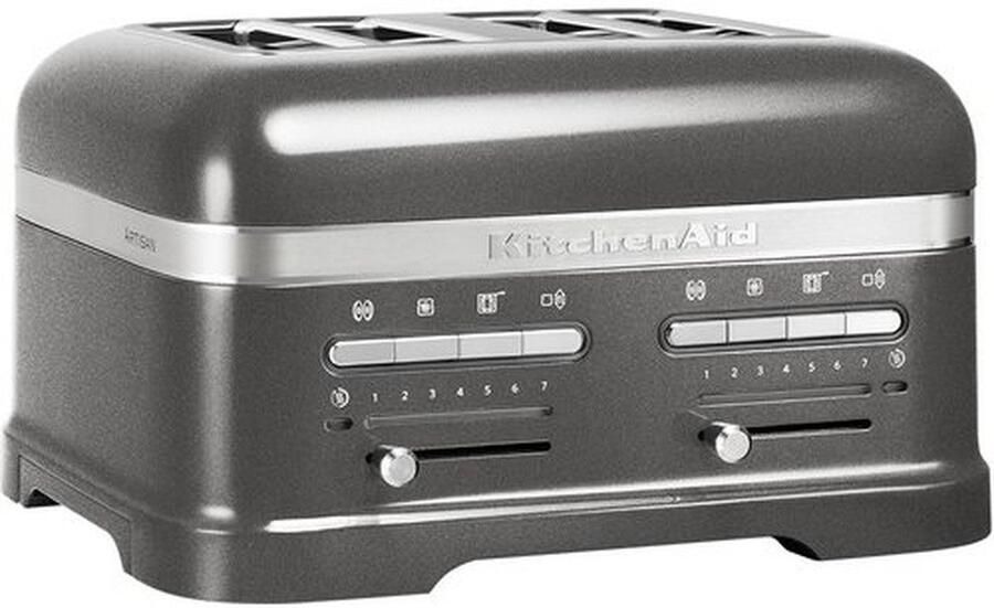 KitchenAid Broodrooster Artisan Toaster voor 4 sneden met tostiklem en verwijderbaar kruimelbakje 7 bruiningsniveaus en bagelfunctie Retro design Zilver - Foto 3