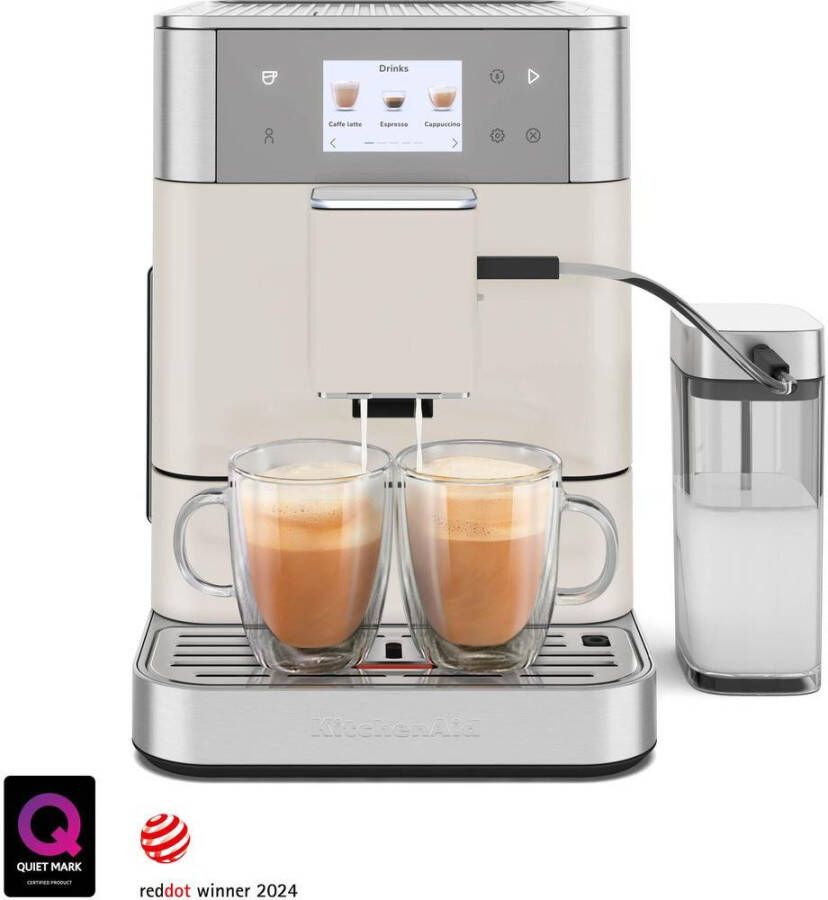 KitchenAid Volautomatische Espressomachine KF7 Touchscreen 20+ receptopties automatische melkopschuimer en reinigingscyclus 2 kopjes tegelijk vullen Porcelain White