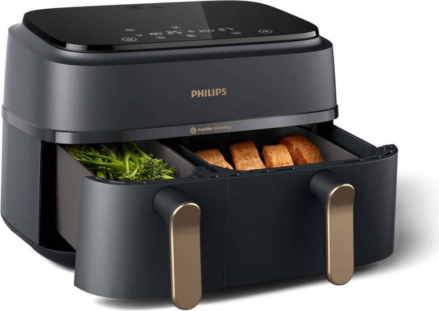 Philips Airfryer 9L met dubbele mand RapidAir digitaal zwart (NA352 04)