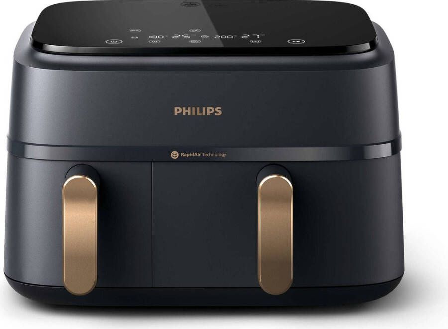 Philips Airfryer 9L met dubbele mand RapidAir digitaal zwart (NA352 04)