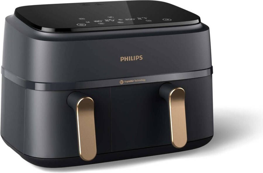 Philips Airfryer 9L met dubbele mand RapidAir digitaal zwart (NA352 04)