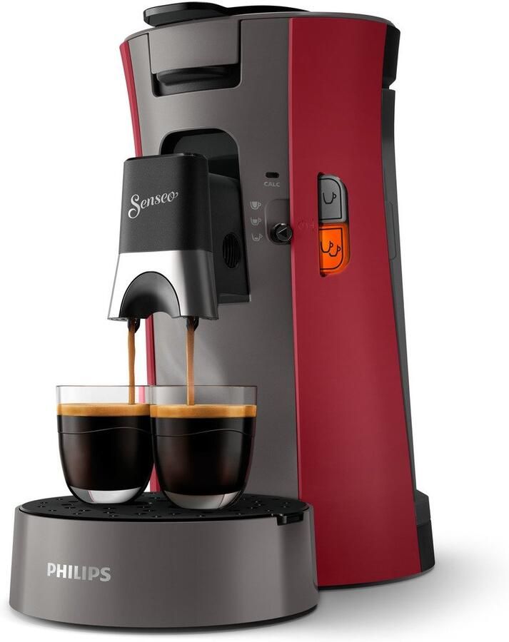 Philips Senseo Select Koffiepadmachine CSA230 90 Keuze uit 1 of 2 Kopjes Instelbare Intensiteit Automatische Uitschakeling Rood en Grijs