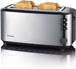 Severin Toaster AT 2509 hoogwaardige warmte-isolerende en dubbelwandige edelstalenbehuizing met opzethouder voor broodjes ruimte voor maximaal 4 plakken brood
