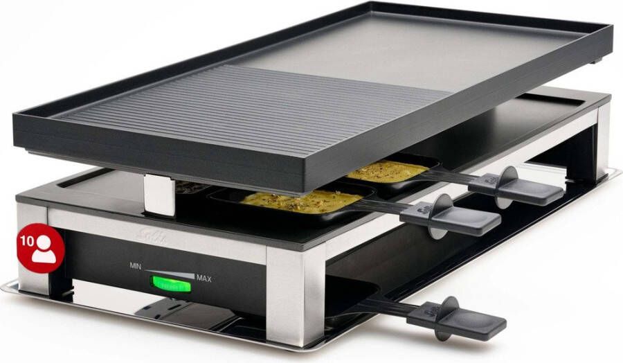 Solis 3 in 1 Tafelgrill 7911 Gourmetstel 10 Personen Raclette Gourmet Set Bakplaat Gourmetten Zilver Zwart