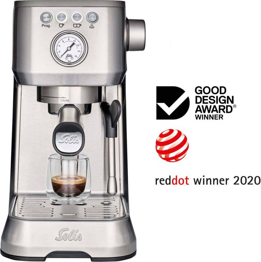 Solis Barista Perfetta Plus 1170 V2 Pistonmachine Heerlijke Koffie Binnen 1 Minuut Compacte en Hoogwaardige Espressomachine Melkschuimsysteem Zilver