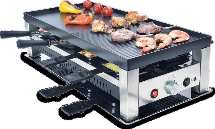 Solis 5 in 1 Tafelgrill 791 Gourmetstel 8 Personen Grill Wok Pizzamaker Raclette en Pannenkoeken Raclette Gourmet Set Bakplaat Gourmetten Zilver Zwart - Foto 3