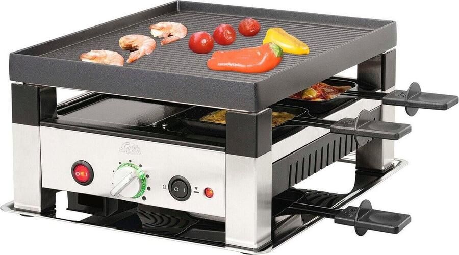 Solis 5 in 1 Tafelgrill 791 Gourmetstel 4 Personen Grill Wok Pizzamaker Raclette en Pannenkoeken Raclette Gourmet Set Bakplaat Gourmetten Zilver Zwart - Foto 2