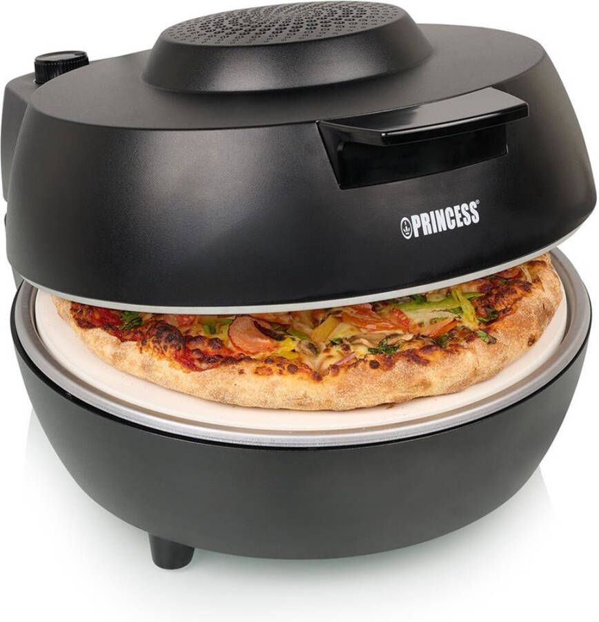 Princess 115005 Pizzaoven Pizzamaker en oven Regelbare thermostaat en timer 1200W Keramische pizzasteen 410 graden diameter 30cm Zwart