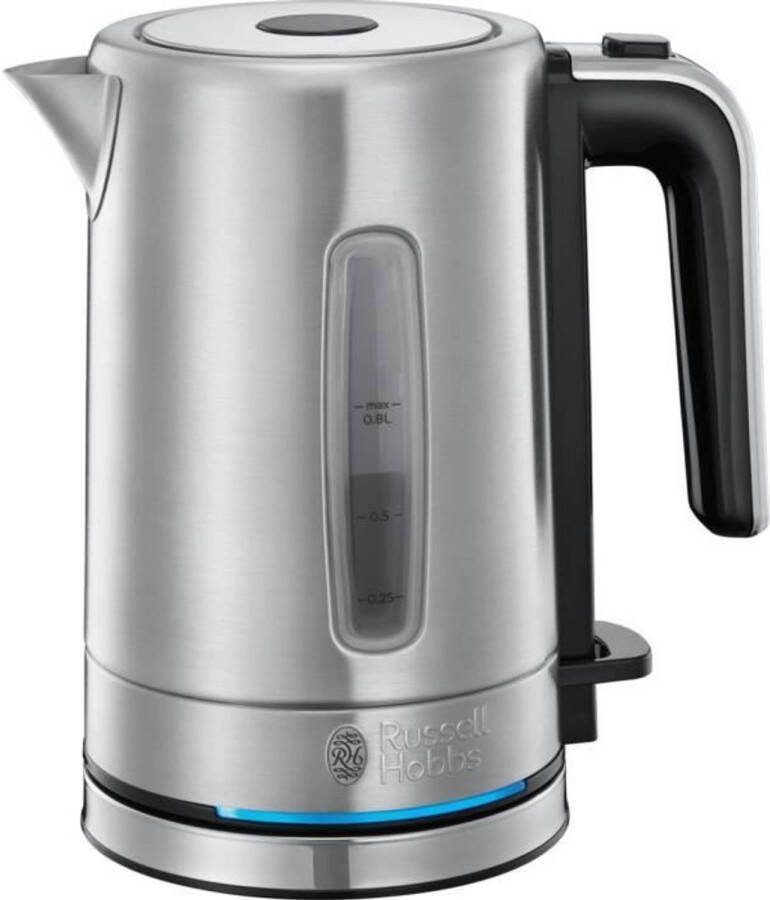 4allshop RUSSEL HOBBS 24190-70 Compacte waterkoker voor thuis geborsteld roestvrij staal 0 8L 2200 W.