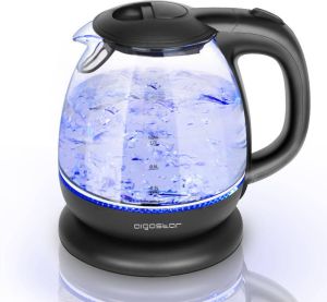 Aigostar Elfin 30IAX Waterkoker glas watekokers klein met LED 1 Liter Zwart