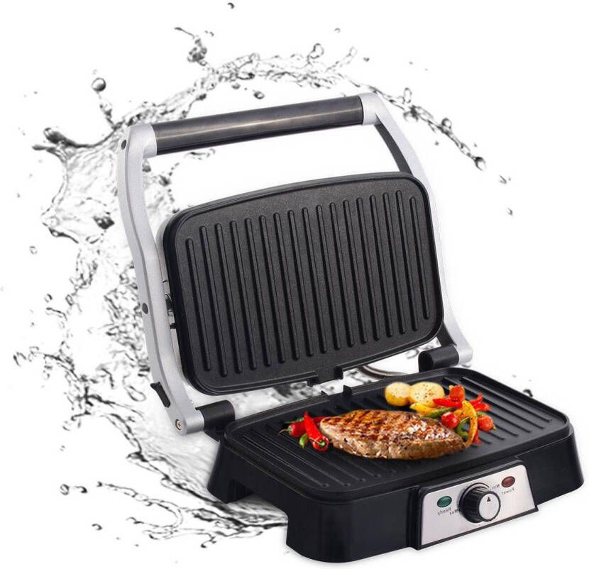 Aigostar Hitte Contactgrill- Tosti-apparaat Contactgrill met Thermostaat Tosti-ijzer 1500W Zilver-30HFA
