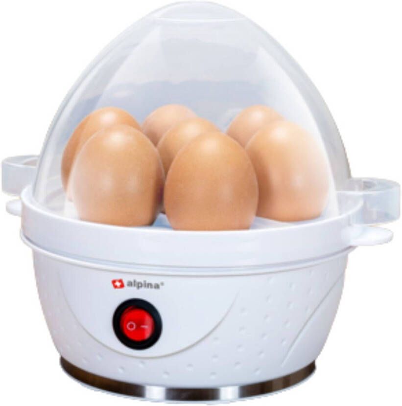 Alpina Elektrische Eierkoker Voor 7 Eieren Incl. Maatbeker Eierrek en Eierprikker 230V 320-380W Waarschuwingssignaal Antislip Zacht Medium of Hardgekookte Eieren
