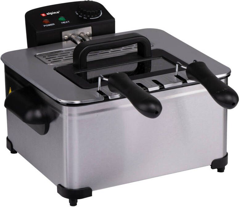 Alpina Frituurpan 5 Liter 275 x 215 x 305 MM 2000 W Aanpasbare Temperatuur Twee Frituurmanden Zilverkleurig