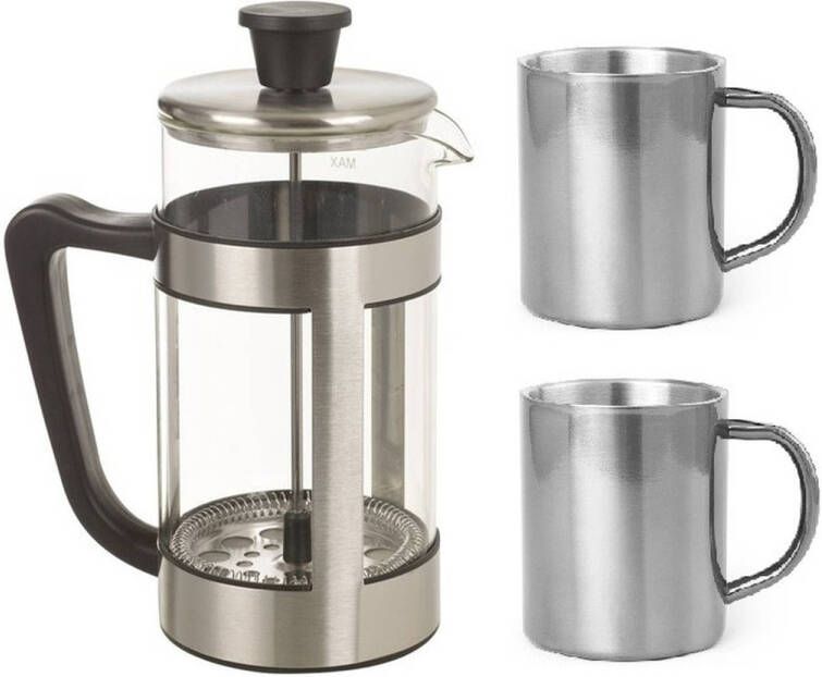Alpina RVS Koffiezetter koffiezetapparaat percolator cafetiere Inclusief 2x RVS koffiemoken 1 liter