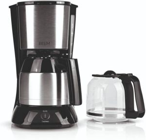 Beem Koffiezetapparaat Pure Duo 1 L Filterkoffieapparaat – Incl. 2 koffiekannen – glazen kan – thermoskan –- Zwart RVS – duurzame uitneembare filter