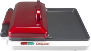Beper P101cud500- 4 In 1 Grill- 4kookvlakken- Uitneembaar Dienblad- 1000 Watt- Rood