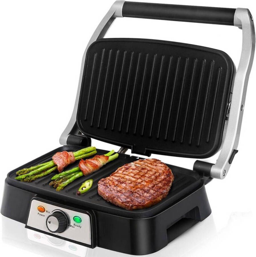 BES LED Contactgrill Tosti Apparaat Tosti Ijzer Aigi Hitty Cool Touch RVS Zwart Zilver - Foto 1