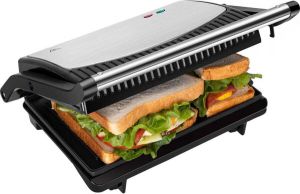 BES LED Contactgrill Tosti Apparaat Tosti Ijzer Aigi Korky Cool Touch RVS Zwart Zilver