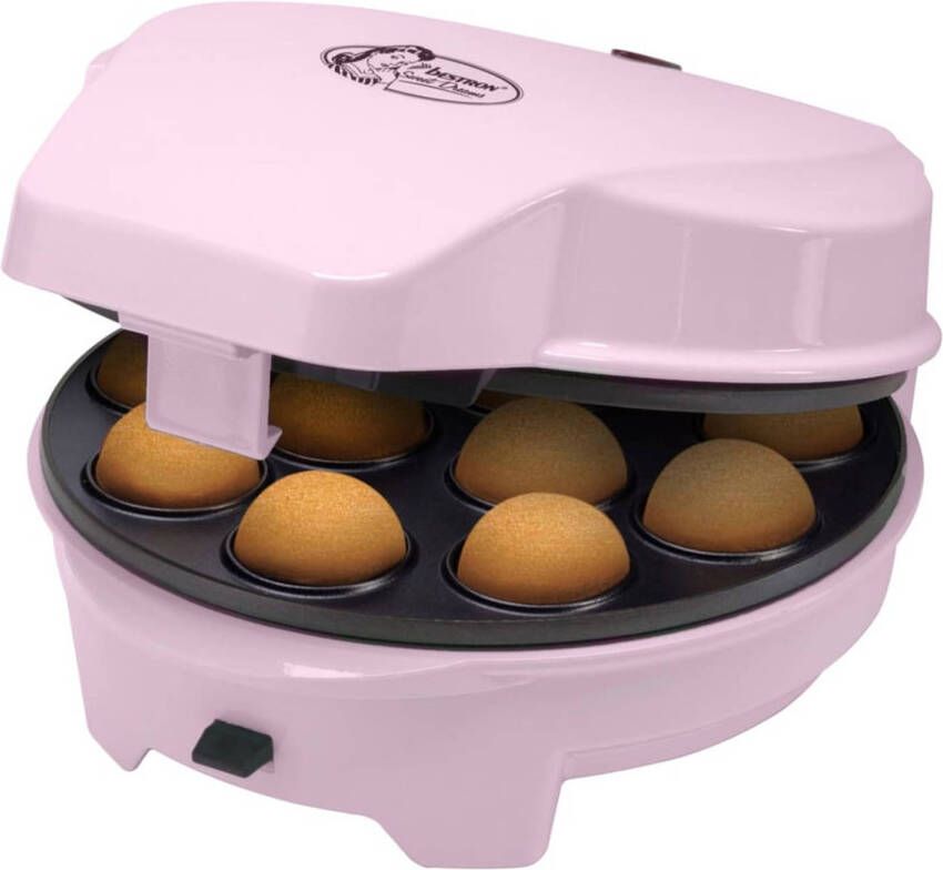 Bestron 3-in-1 cakemaker in retro-design met 3 verwisselbare bakplaten: donut- cupcake- en cakepopmaker met indicatielampje & antiaanbaklaag 700 watt roze
