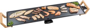 Bestron elektrische XXL Grillplaat voor 8 Personen Teppanyaki Bakplaat met antiaanbaklaag & bamboe handgrepen in aziatisch design 1800W zwart