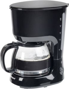 Bestron Filterkoffiezetapparaat voor 10 kopjes koffie kleine Filterkoffiemachine incl. 1.25L glazen kan permanentfilter & warmhoudplaatje ideaal voor camping 750Watt zwart