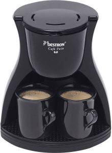 Bestron Filterkoffiezetapparaat voor 2 kopjes koffie Duo-Filterkoffiemachine incl. twee bijpassende zwarte kopjes & permanentfilter 450Watt Zwart