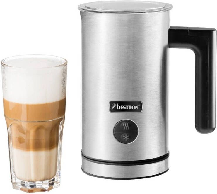 Bestron electrische Melkopschuimer met 360° basis & tot 300ml capaciteit 550W AMK800STE Zilver