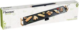 Bestron elektrische XXXL Grillplaat voor 10 Personen Teppanyaki Bakplaat met antiaanbaklaag & bamboe handgrepen in aziatisch design 2000W zwart