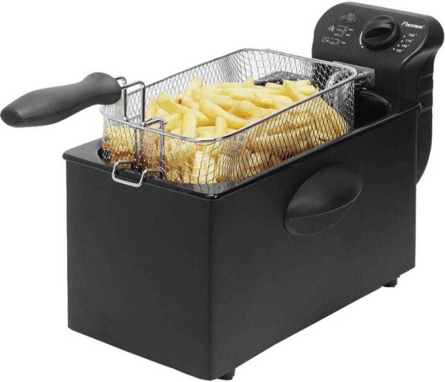 Bestron friteuse met koude zone frituurpan met mand inclusief traploos instelbare temperatuurregelaar 2000W 3 5 L zwart - Foto 1