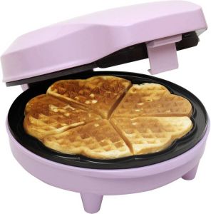Bestron Wafelijzer voor klassieke hartwafels Wafelmaker voor wafels in hartvorm met indicatielampje & antiaanbaklaag retro-design 700 Watt roze