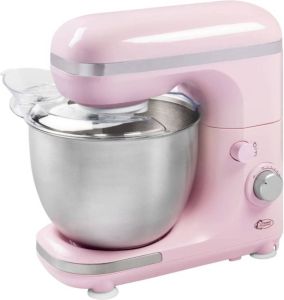 Bestron 4-in-1 Keukenmachine 7 Snelheidsstanden incl. Garde Kneedhaak en Mengarm met spatscherm & mengkom van 2 5 liter 1000W Roze
