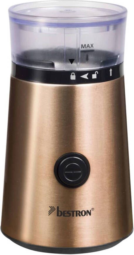 Bestron electrische Koffiemolen bonenmaler met rvs maler capaciteit van 50 gr. Bonen 150Watt ACG1000CO Koper