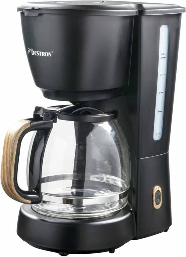 Bestron Filterkoffiezetapparaat voor 10 kopjes koffie filterkoffiemachine incl. glazen kan van 1 5 liter vast filter & warmhoudplaatje 1000 Watt Black & Wood Design zwart hout