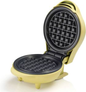 Bestron mini-wafelijzer voor klassieke wafels wafelijzer met antiaanbaklaag voor kinderfeestjes Familiefeest Pasen of Kerst retro design 550 Watt geel