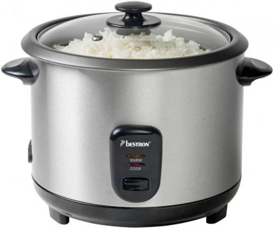 Bestron Rijstkoker met stoomer inclusief maatbeker en rijstlepel voor 8-10 Personen met antianbaklaag & indicatielampje onderdelen vaatwasserbestendig 1.8 Liter 700W zilver