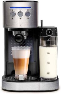 BluMill Koffiemachine Pistonmachine Incl. automatische melkschuimer Zilver
