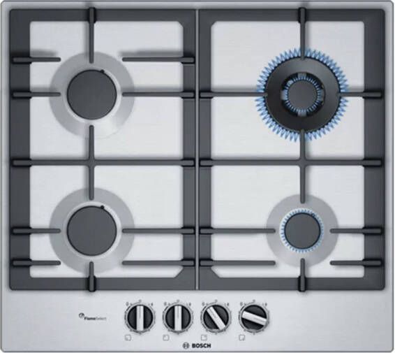 Bosch Serie 6 PCH6A5B90 kookplaat Zwart Roestvrijstaal Ingebouwd Gaskookplaat 4 zone(s)