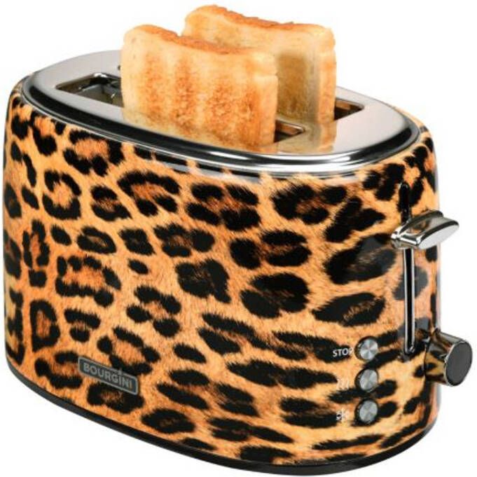 Bourgini Panther Toaster Broodrooster Design toaster met Panter Print Brood rooster met uitneembare kruimellade en extra hoge broodlift 6 warmteniveaus en ontdooifunctie