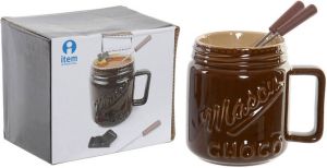 DKD Home Decor Chocolade Fondue Porselein Bruin Staal Roestvrij staal